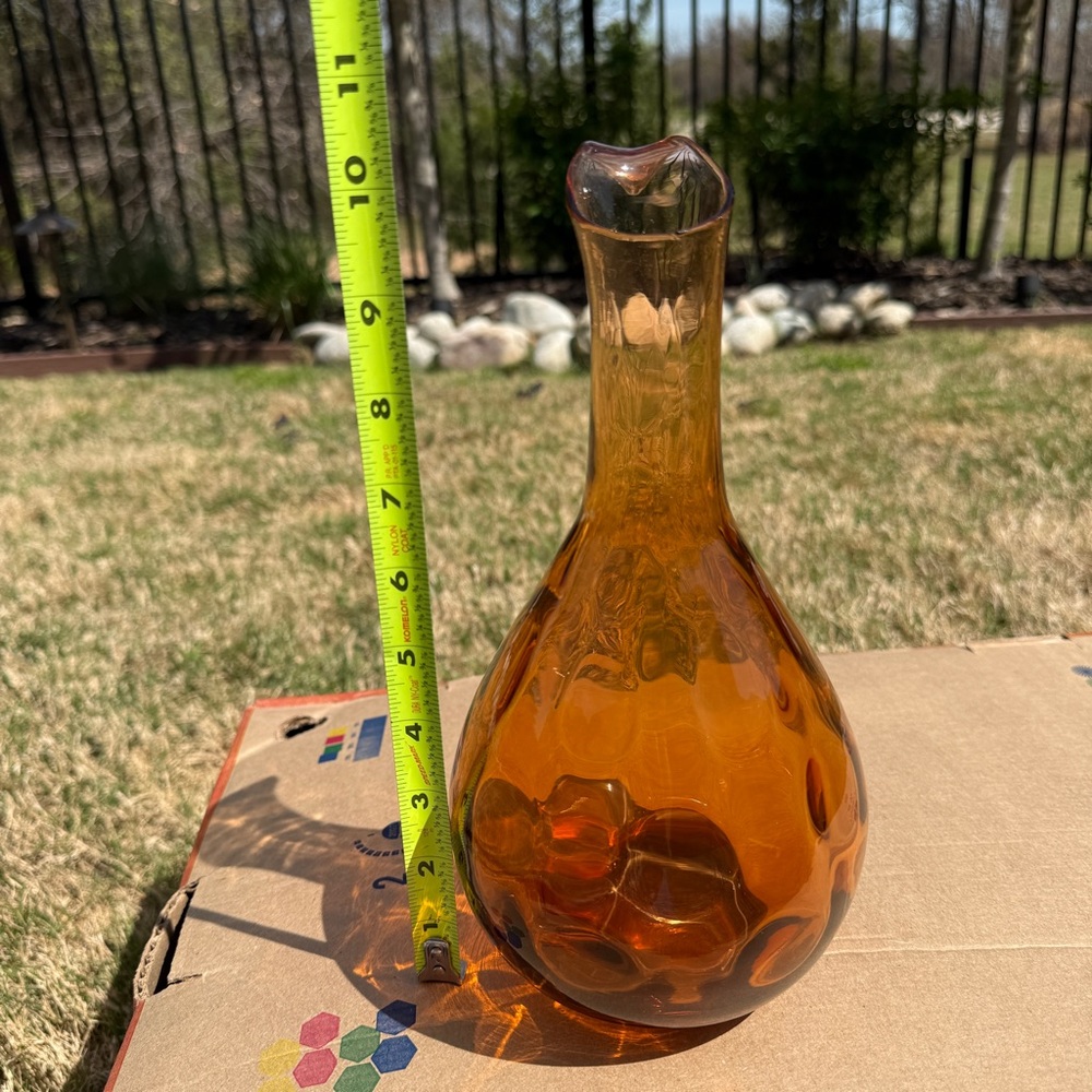 Mid Century Amber Swung Glass Vase 10” MCM Viking Style Retro Art Glass Vintage - Picture 8 of 12